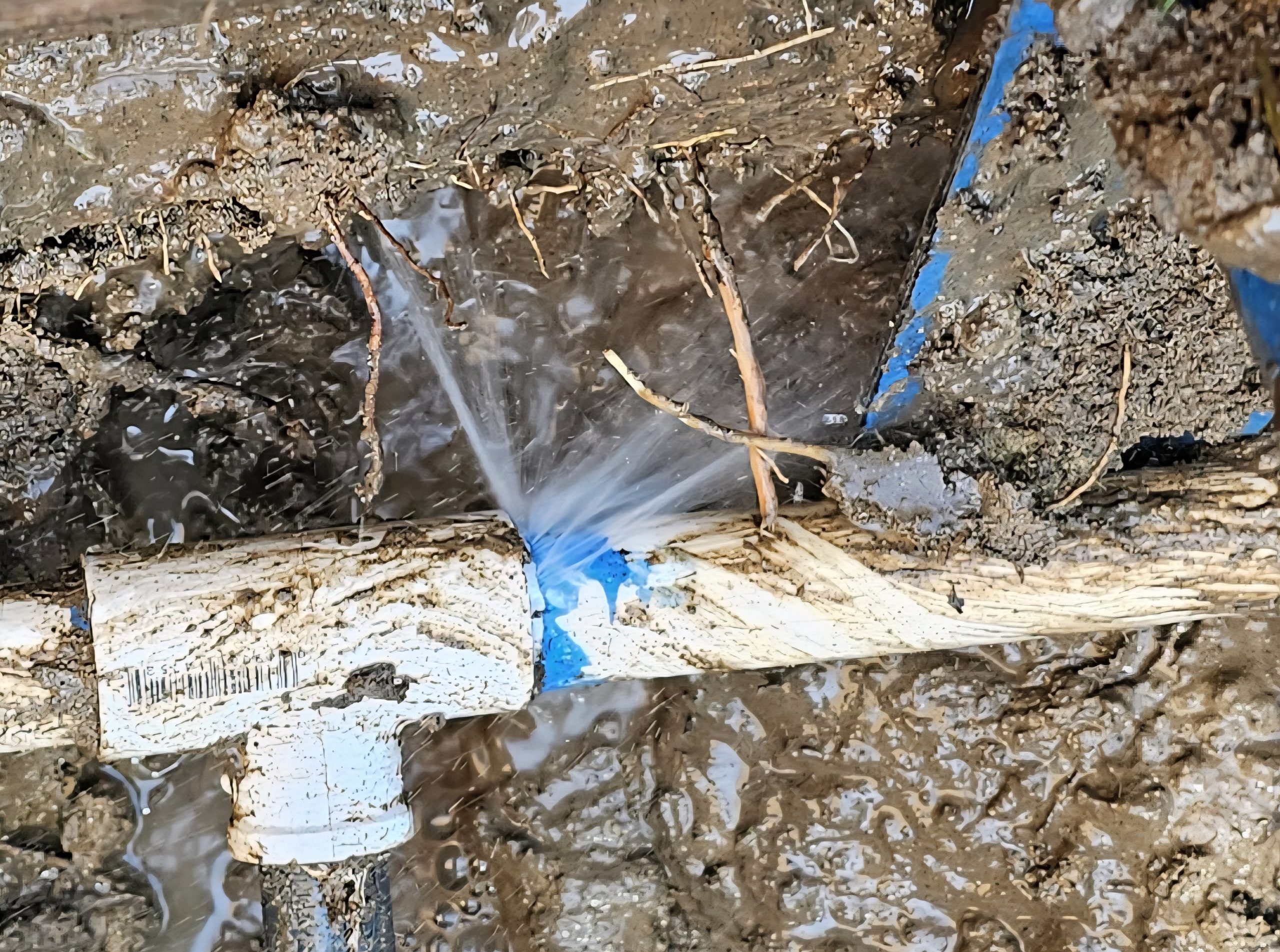 Water spraying from broken tee joint
