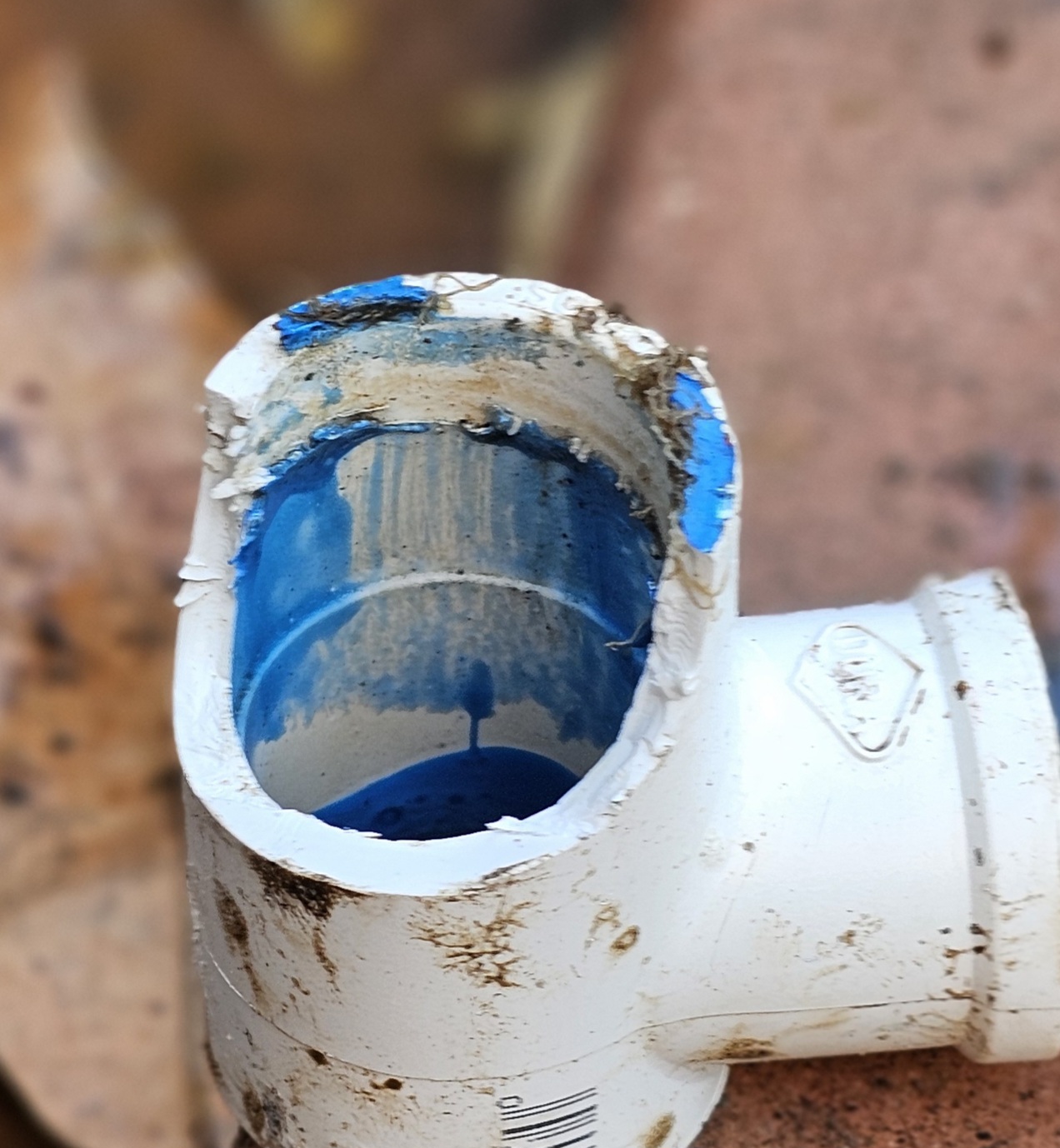 Close-up of failed tee joint